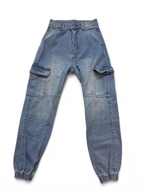 Light Wash Blue Denim Cargo Jeans